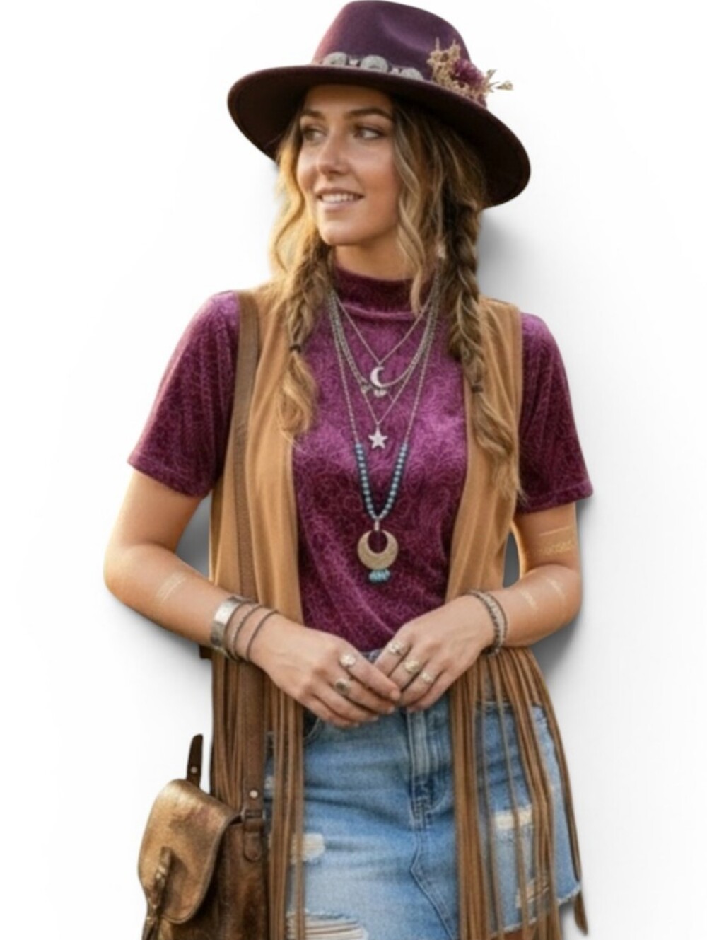 Amanda Green Plum Burnout Velvet Paisley Mock Neck Festival Top M